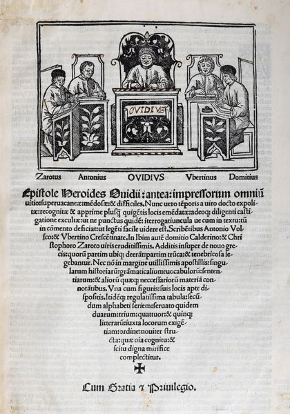 Ovidio Nasone, Publio : Epistole Heroides Ouidii, antea impressorum omnium uitio superuacaneae mendosae & difficiles  - Asta Libri, Autografi e Stampe - Associazione Nazionale - Case d'Asta italiane