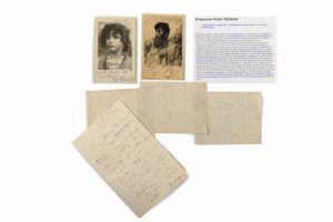 Francesco Paolo  Michetti - Due cartoline postali autografate, una lettera e alcuni disegni
