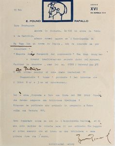 Ezra Pound - Lettera dattiloscritta su carta intesta con correzioni a mano e firma autografa