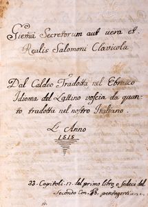 Gemma di preziosi secreti - Clavicula Salomonis  - Asta Libri, Autografi e Stampe - Associazione Nazionale - Case d'Asta italiane