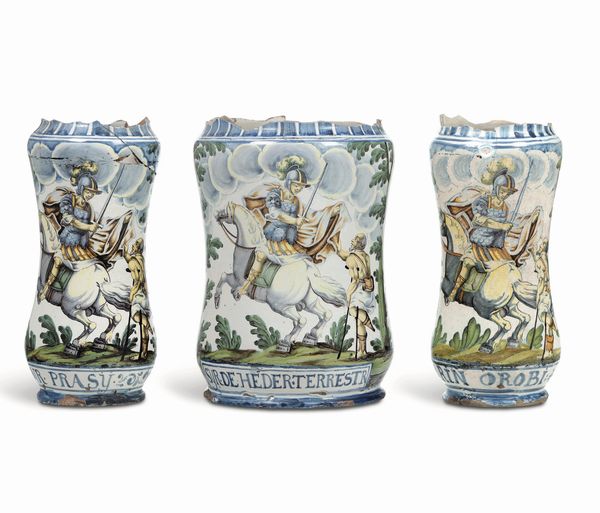 Tre albarelli<BR>Napoli, 1697-1701 circa<BR>  - Asta Maioliche e Porcellane - Associazione Nazionale - Case d'Asta italiane