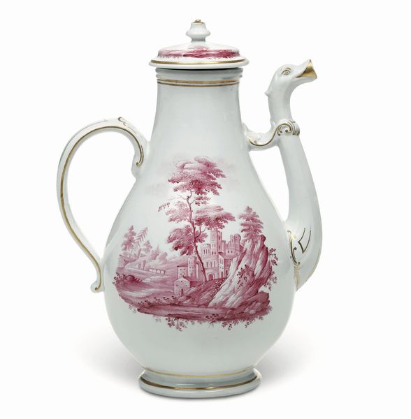 Caffettiera con decoro a paesi rossi<BR>Doccia, Manifattura Ginori, 1790-1800 circa  - Asta Maioliche e Porcellane - Associazione Nazionale - Case d'Asta italiane