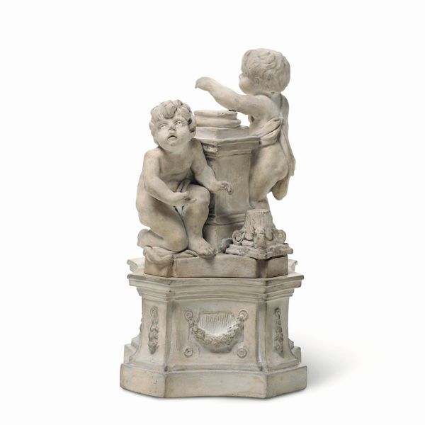 Gruppo su piedistallo<BR>Torino, Manifattura di Vinovo, periodo Lomello, 1815-1825<BR>  - Asta Maioliche e Porcellane - Associazione Nazionale - Case d'Asta italiane