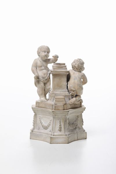 Gruppo su piedistallo<BR>Torino, Manifattura di Vinovo, periodo Lomello, 1815-1825<BR>  - Asta Maioliche e Porcellane - Associazione Nazionale - Case d'Asta italiane