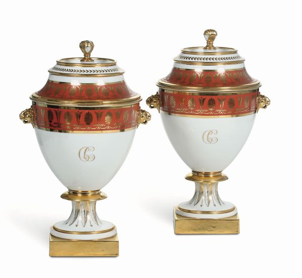 Coppia di glacires<BR>Francia, Parigi, probabilmente Manifattura Dihl & Gurhard, primi del XIX secolo  - Asta Maioliche e Porcellane - Associazione Nazionale - Case d'Asta italiane