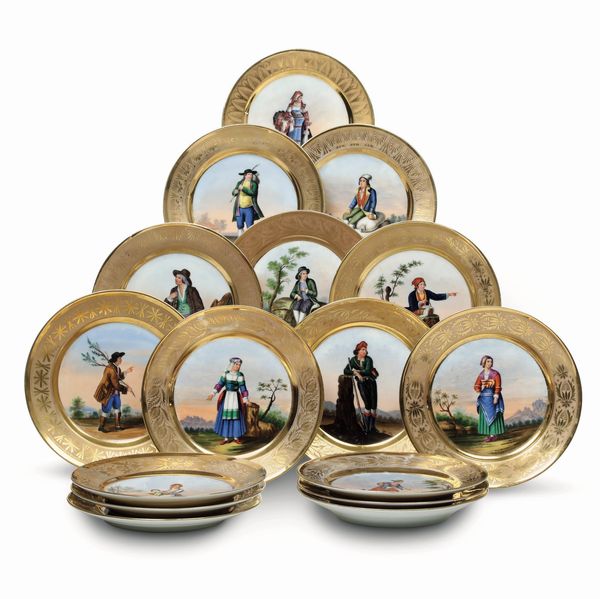 Sedici piatti<BR>Napoli, 1830-1835 circa<BR>  - Asta Maioliche e Porcellane - Associazione Nazionale - Case d'Asta italiane