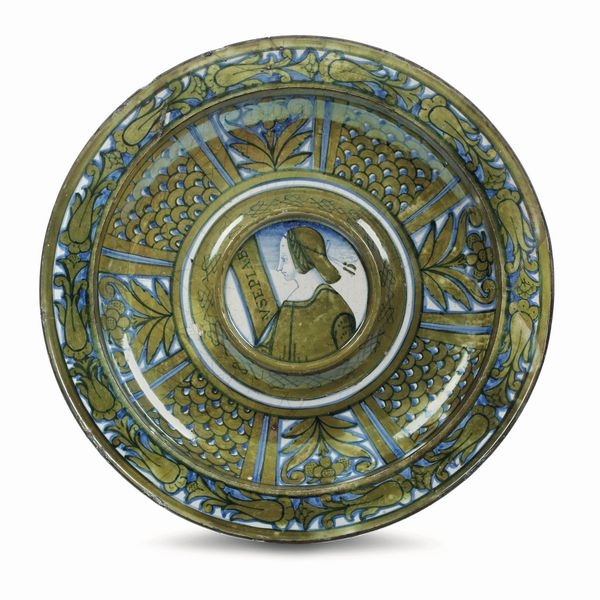 Piatto da Acquareccia<BR>Deruta, 1500-1530  - Asta Maioliche e Porcellane - Associazione Nazionale - Case d'Asta italiane