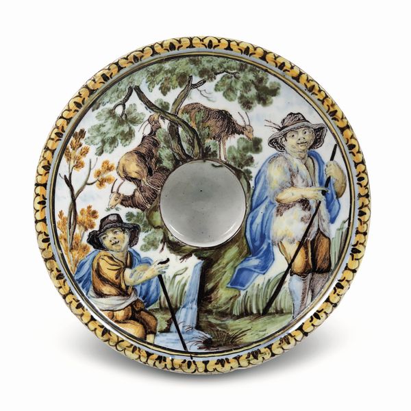 Piattino per tazza<BR>Castelli, bottega Grue, seconda met del XVIII secolo<BR>  - Asta Maioliche e Porcellane - Associazione Nazionale - Case d'Asta italiane