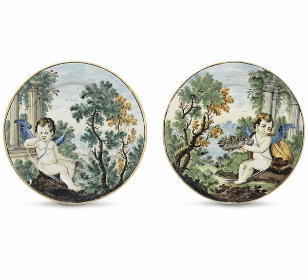 Coppia di piattini<BR>Castelli, verso la fine del XVIII secolo  - Asta Maioliche e Porcellane - Associazione Nazionale - Case d'Asta italiane