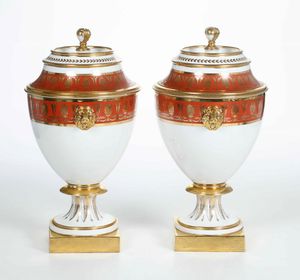 Coppia di glacires<BR>Francia, Parigi, probabilmente Manifattura Dihl & Gurhard, primi del XIX secolo  - Asta Maioliche e Porcellane - Associazione Nazionale - Case d'Asta italiane