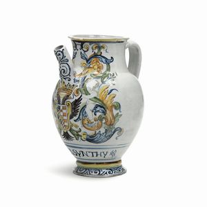 Orciolo<BR>Castelli, Bottega dei Gentile, ultimo quarto del XVII secolo<BR>  - Asta Maioliche e Porcellane - Associazione Nazionale - Case d'Asta italiane
