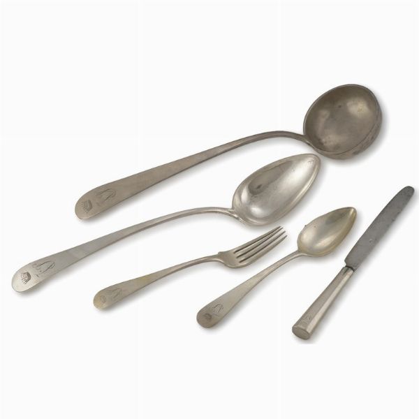 SERVITO DI POSATE, FIRENZE, SECOLO XIX, ARGENTIERE GUADAGNI  - Asta ASTA A TEMPO | ARGENTI ITALIANI ED EUROPEI - Associazione Nazionale - Case d'Asta italiane