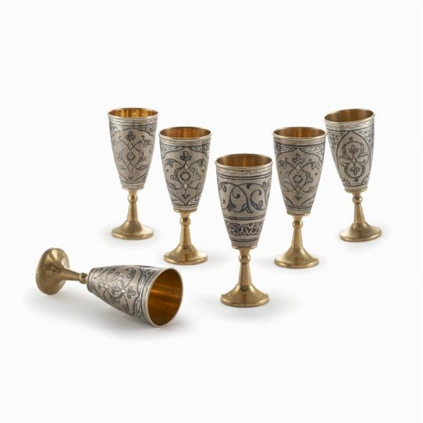 SEI BICCHIERINI, PROBABILMENTE RUSSIA, INIZI SECOLO XX  - Asta ASTA A TEMPO | ARGENTI ITALIANI ED EUROPEI - Associazione Nazionale - Case d'Asta italiane