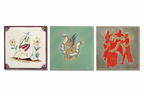 GIO PONTI : Tre piastrelle in ceramica smaltata  - Asta Design - Associazione Nazionale - Case d'Asta italiane