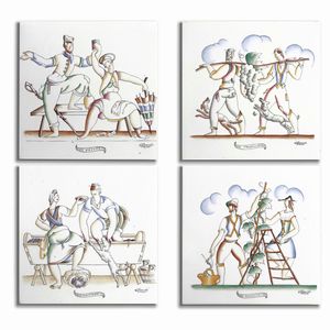 GIO PONTI - Quattro piastrelle in ceramica smaltata