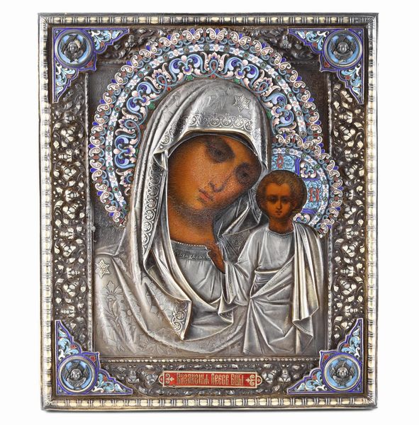 Icona Vergine di Kazan. Russia bolli in uso dal 1896 al 1908  - Asta Argenti da Collezione | XX secolo - Associazione Nazionale - Case d'Asta italiane