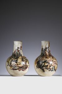 FANTONI MARCELLO (1915 - 2011) - Coppia di grandi vasi decorati con scene di battaglia