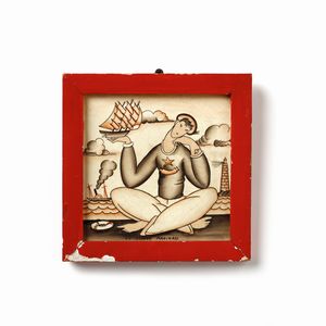 PONTI GIO (1891 - 1979) - Coppia di formelle, La bevuta e Lo stanco marinaio per Richard Ginori