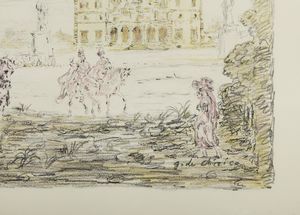 DE CHIRICO GIORGIO (1888 - 1978) : Dalla cartella I Cavalli e ville: Cavalieri antichi.  - Asta Asta 413 | GRAFICA MODERNA, FOTOGRAFIA E MULTIPLI D'AUTORE Online - Associazione Nazionale - Case d'Asta italiane