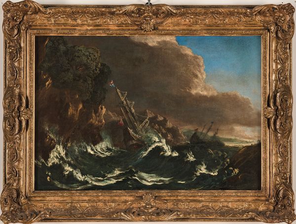 Scuola fiamminga del XVII secolo Marina in tempesta  - Asta Old Masters - Associazione Nazionale - Case d'Asta italiane