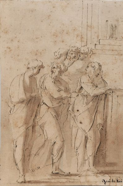 Scuola emiliana del XVII secolo Gruppo di figure panneggiate  - Asta Old Masters - Associazione Nazionale - Case d'Asta italiane