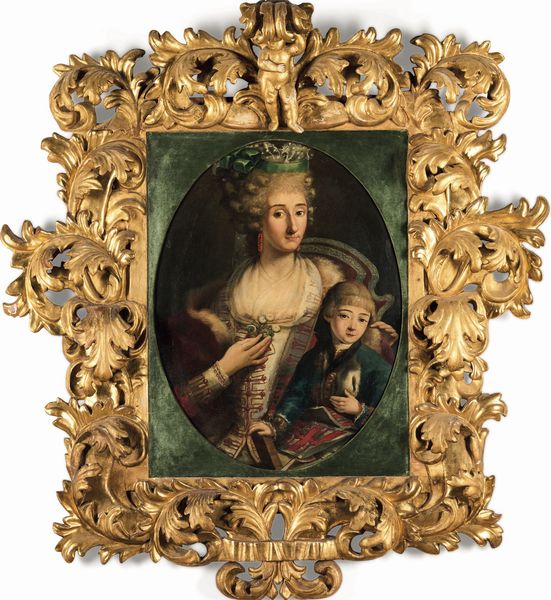 Scuola parmense della seconda met del XVIII secolo<BR>La cornice misura h. 155 e l. 142 Ritratto di gentildonna con il figlio  - Asta Old Masters - Associazione Nazionale - Case d'Asta italiane