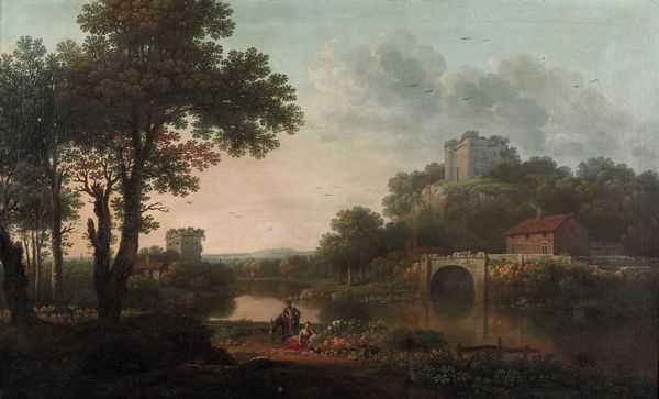 Jan Joost van Cossiau : Paesaggio con coppia di contadini in riva al fiume  - Asta Old Masters - Associazione Nazionale - Case d'Asta italiane
