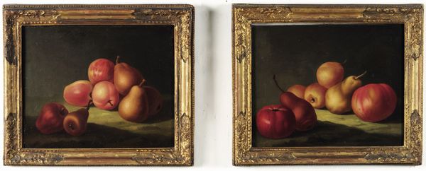Scuola del Nord Italia del XVIII secolo Composizioni di mele e pere  - Asta Old Masters - Associazione Nazionale - Case d'Asta italiane