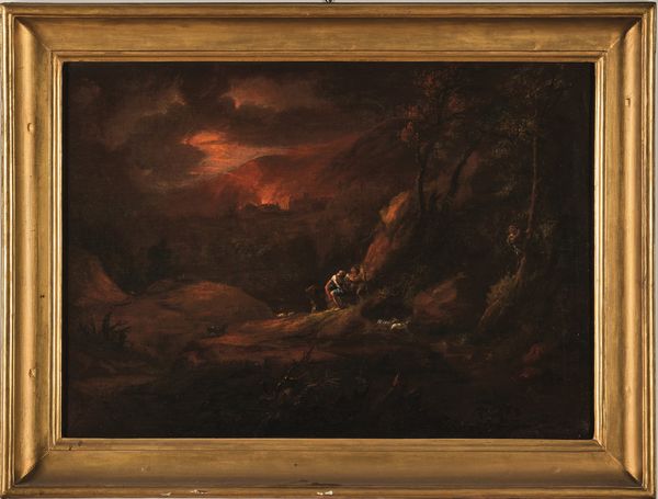 Scuola del XVIII secolo L'assalto alla diligenza<BR>Notturno con incendio  - Asta Old Masters - Associazione Nazionale - Case d'Asta italiane