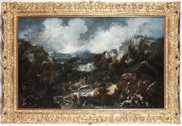 Alessandro Magnasco (1667 Genova - 1749 Genova) e Antonio Francesco Peruzzini (1643 Ancona - 1724 Milano) Paesaggio con pastori e contadini in riva al fiume  - Asta Old Masters - Associazione Nazionale - Case d'Asta italiane