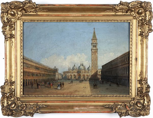 Carlo Grubacs attribuito a : Veduta di Piazza San Marco a Venezia  - Asta Old Masters - Associazione Nazionale - Case d'Asta italiane