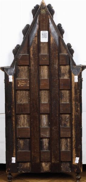 Maestro della Madonna della Misericordia (attivo a Firenze tra il 1360 e il 1390) Madonna in trono col Bambino tra due Santi Martiri e i Santi Giovanni Battista e Pietro  - Asta Old Masters - Associazione Nazionale - Case d'Asta italiane