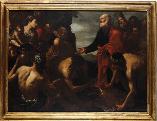 Luca Saltarello : Mos fa scaturire lacqua dalla roccia  - Asta Old Masters - Associazione Nazionale - Case d'Asta italiane