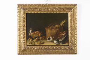 Scuola emiliana del XVIII secolo Nature morte con verdure, frutti e uccellini  - Asta Old Masters - Associazione Nazionale - Case d'Asta italiane
