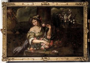 Abraham Brueghel : Figure femminili con composizioni di fiori e frutti  - Asta Old Masters - Associazione Nazionale - Case d'Asta italiane