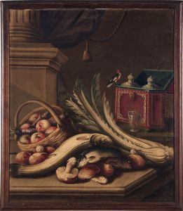 Scuola lombarda del XVIII secolo Nature morte con frutti, ortaggi, pesci e altri animali  - Asta Old Masters - Associazione Nazionale - Case d'Asta italiane