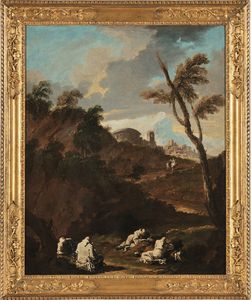 Alessandro Magnasco detto il Lissandrino : Paesaggi con lavandaie e monaci  - Asta Old Masters - Associazione Nazionale - Case d'Asta italiane
