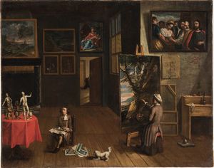 Jan de Bray, Attribuito a - Interno dell'atelier dell'artista