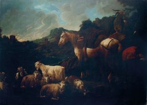 Philipp Peter Roos detto Rosa Da Tivoli - Paesaggio con pastore e gregge