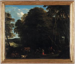 Jan-Baptist Huysmans - Paesaggio boschivo con pastori e armenti