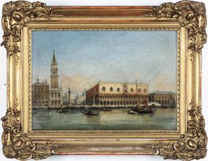 Carlo Grubacs attribuito a : Veduta di Palazzo Ducale a Venezia  - Asta Old Masters - Associazione Nazionale - Case d'Asta italiane