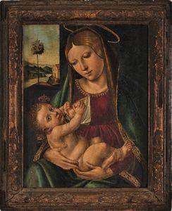 Scuola lombarda del XVI secolo Madonna del latte  - Asta Old Masters - Associazione Nazionale - Case d'Asta italiane