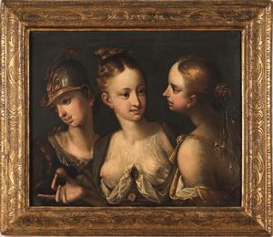 Hans von Aachen, Cerchia di - La contesa tra Atena, Venere e Giunone