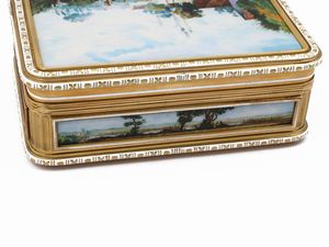 Tabacchiera in oro giallo e argento con smalti miniature  - Asta Gioielli e Orologi - Associazione Nazionale - Case d'Asta italiane