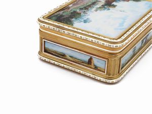 Tabacchiera in oro giallo e argento con smalti miniature  - Asta Gioielli e Orologi - Associazione Nazionale - Case d'Asta italiane
