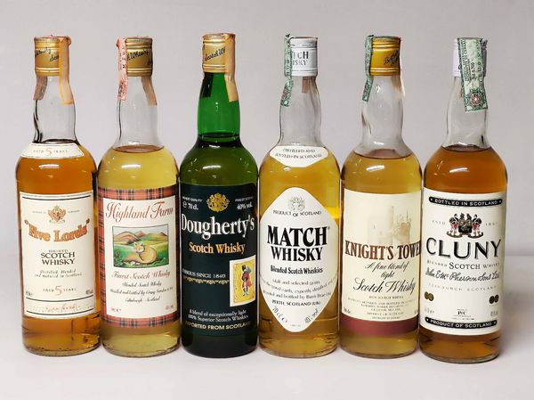 Five Lords, Highland Farm, Dougherty's, Match, Knight's Tower, Cluny, Scoth Whisky  - Asta Whisky & Co. - Associazione Nazionale - Case d'Asta italiane