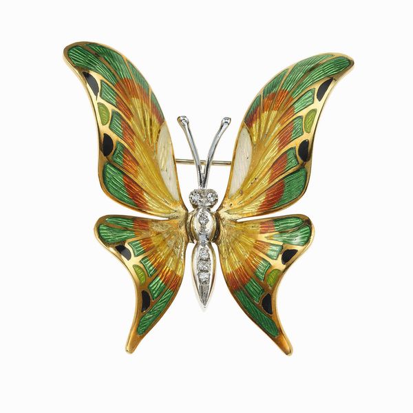 Spilla farfalla con diamanti e smalti policromi  - Asta Gioielli - Associazione Nazionale - Case d'Asta italiane
