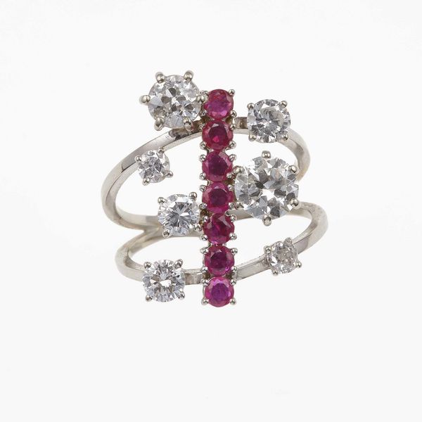 Anello con diamanti e rubini  - Asta Gioielli - Associazione Nazionale - Case d'Asta italiane