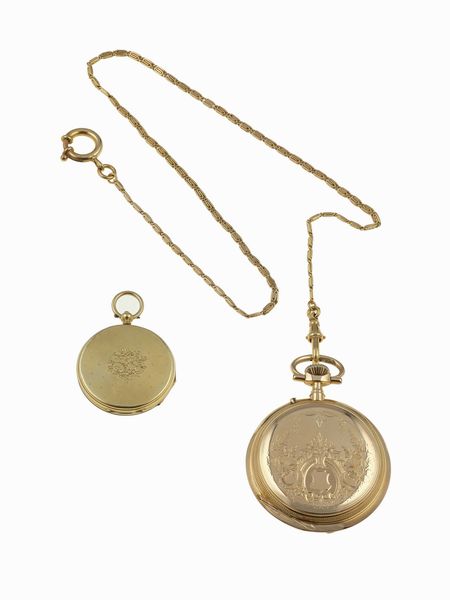 Due orologi da tasca cesellati, uno con catena  - Asta Gioielli - Associazione Nazionale - Case d'Asta italiane