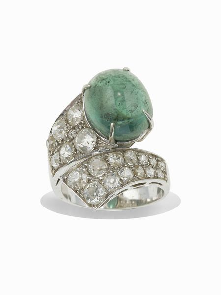 Anello con tormalina taglio cabochon e diamanti  - Asta Gioielli - Associazione Nazionale - Case d'Asta italiane
